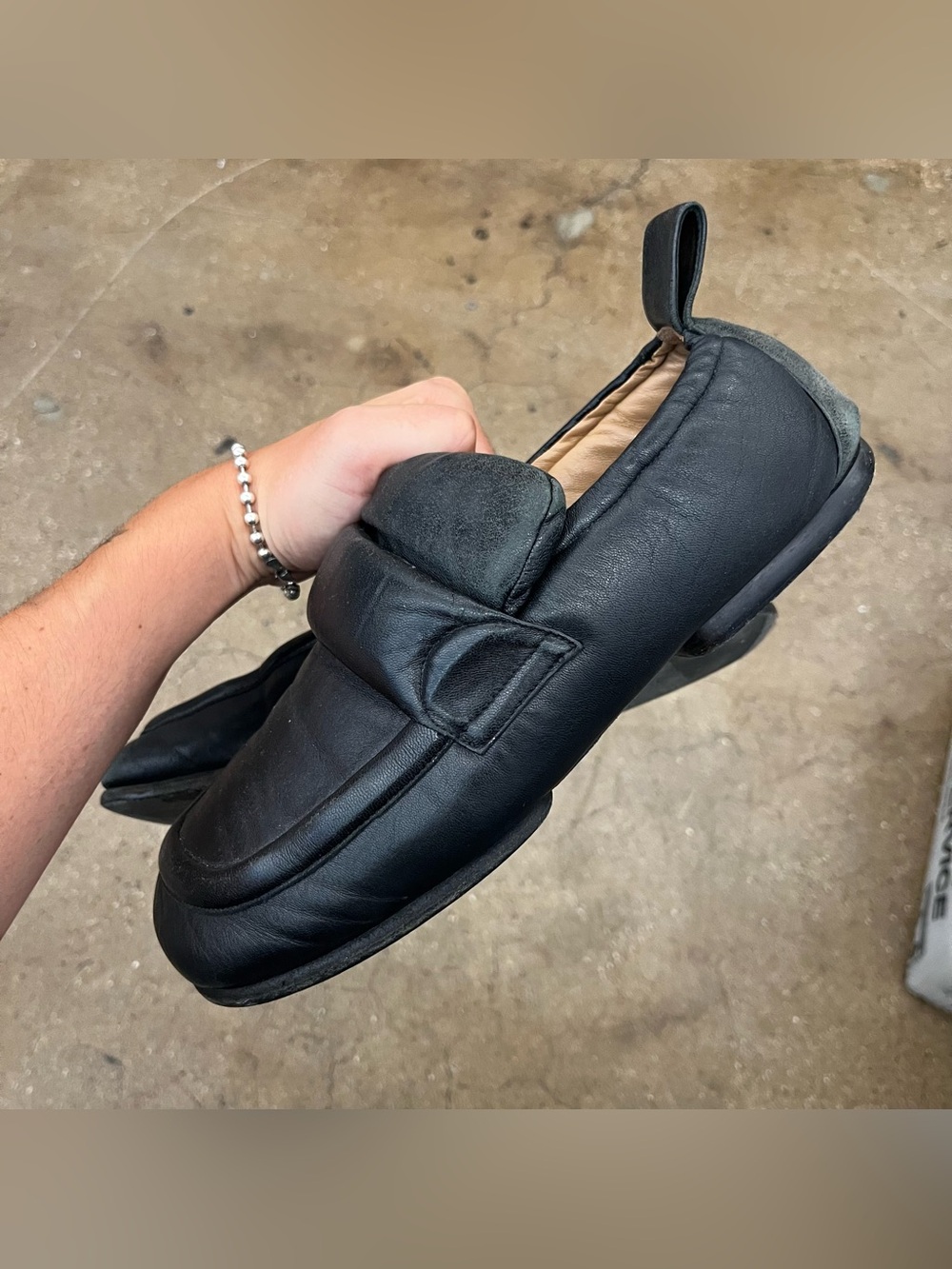 Dries Van Noten Black Leather Padded Slip-On Loafers